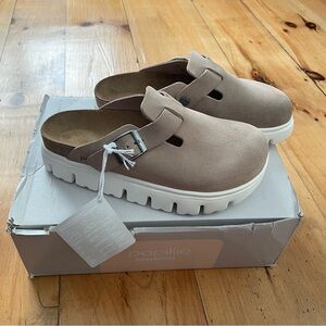 PAPILLIO by Birkenstock BOSTON CHUNKY SUEDE LEATHER Warm Sand Size 37 L 6 M 4